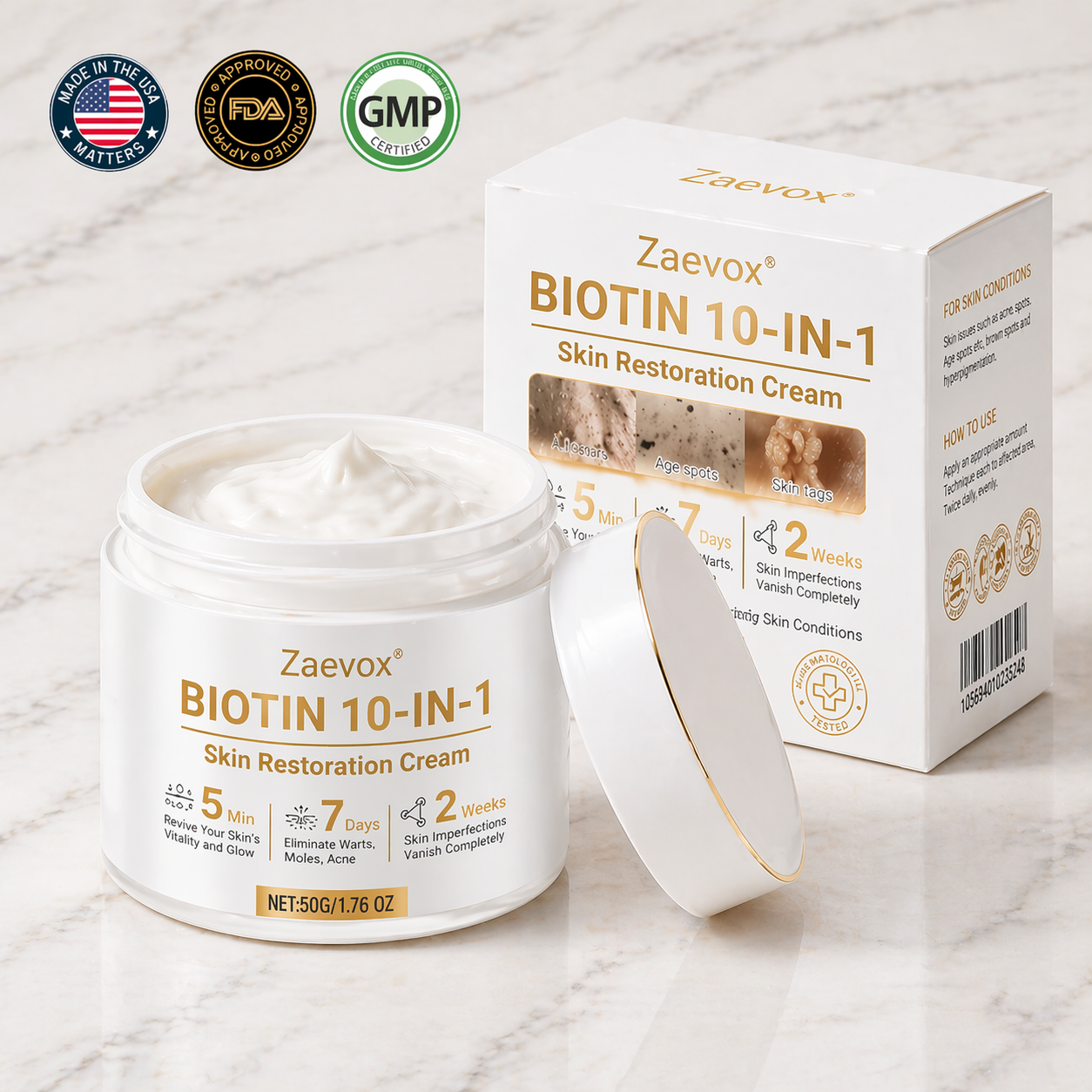 Made and Shipped from USA ✨Zaevox® Biotin 10-in-1 Skin Restoration Cream 🍀