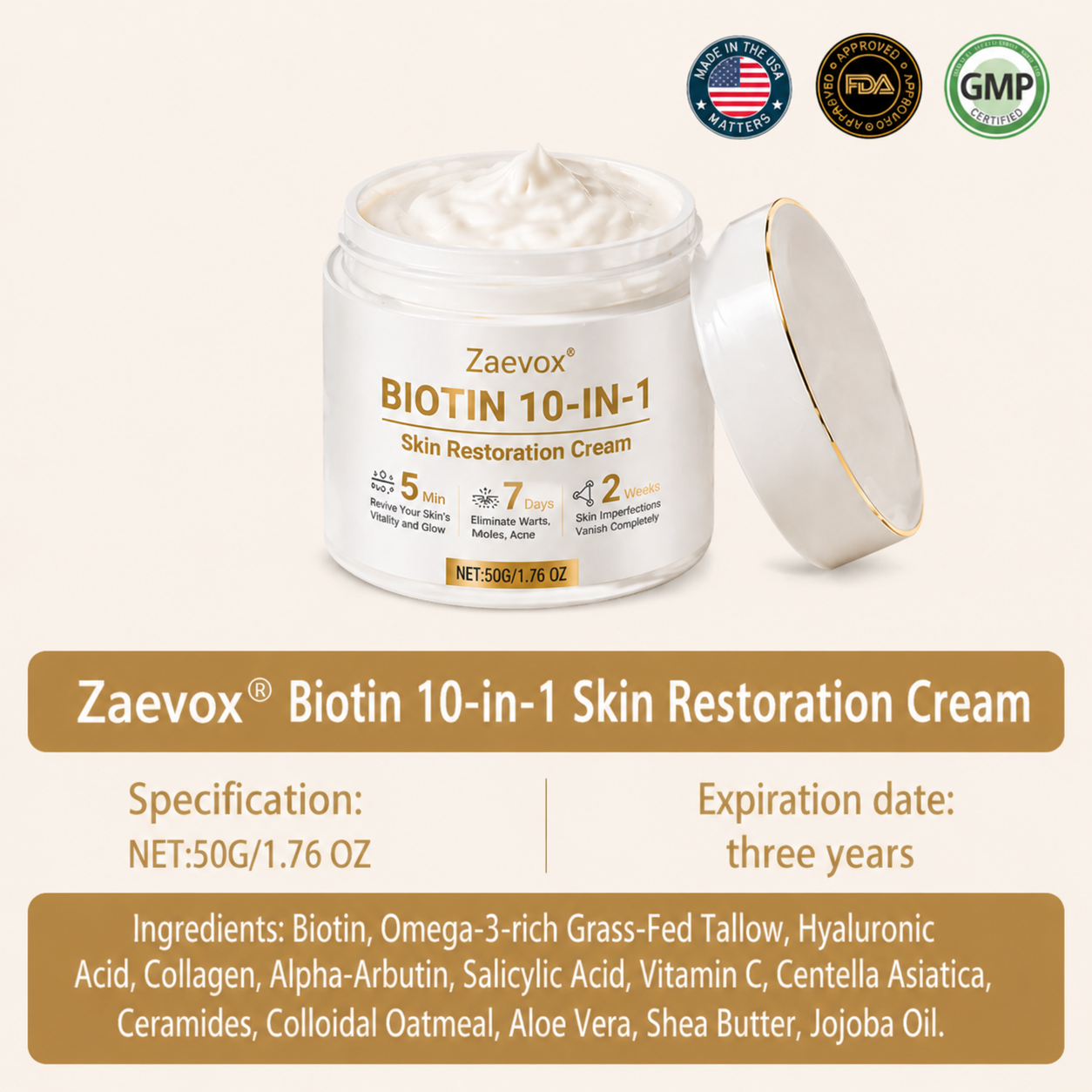 Made and Shipped from USA ✨Zaevox® Biotin 10-in-1 Skin Restoration Cream 🍀